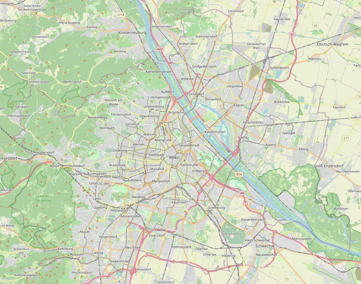 Karte von Wien mit den 23 Bezirken im Verzeichnis