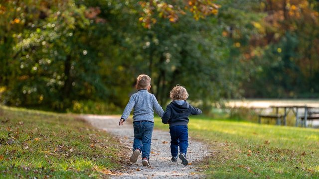 Kinder spielen auf einer Wiese im Park