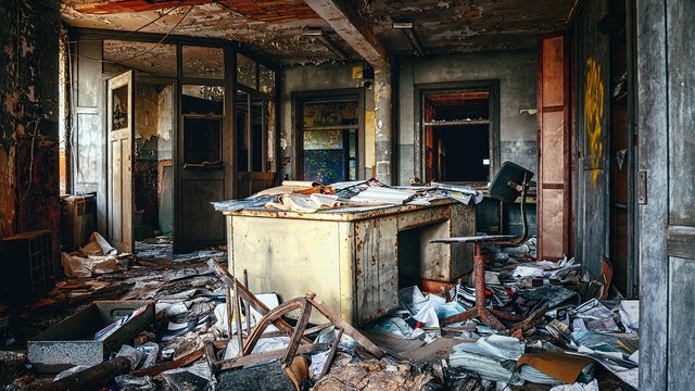 Raum voller gestapelter Kartons und Gegenstände